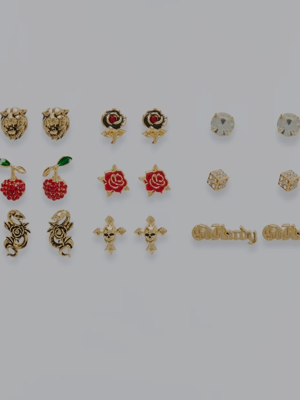 Ed Hardy Stud Earrings Set of 9 - Black & Pink Accents - Picture 5 of 7